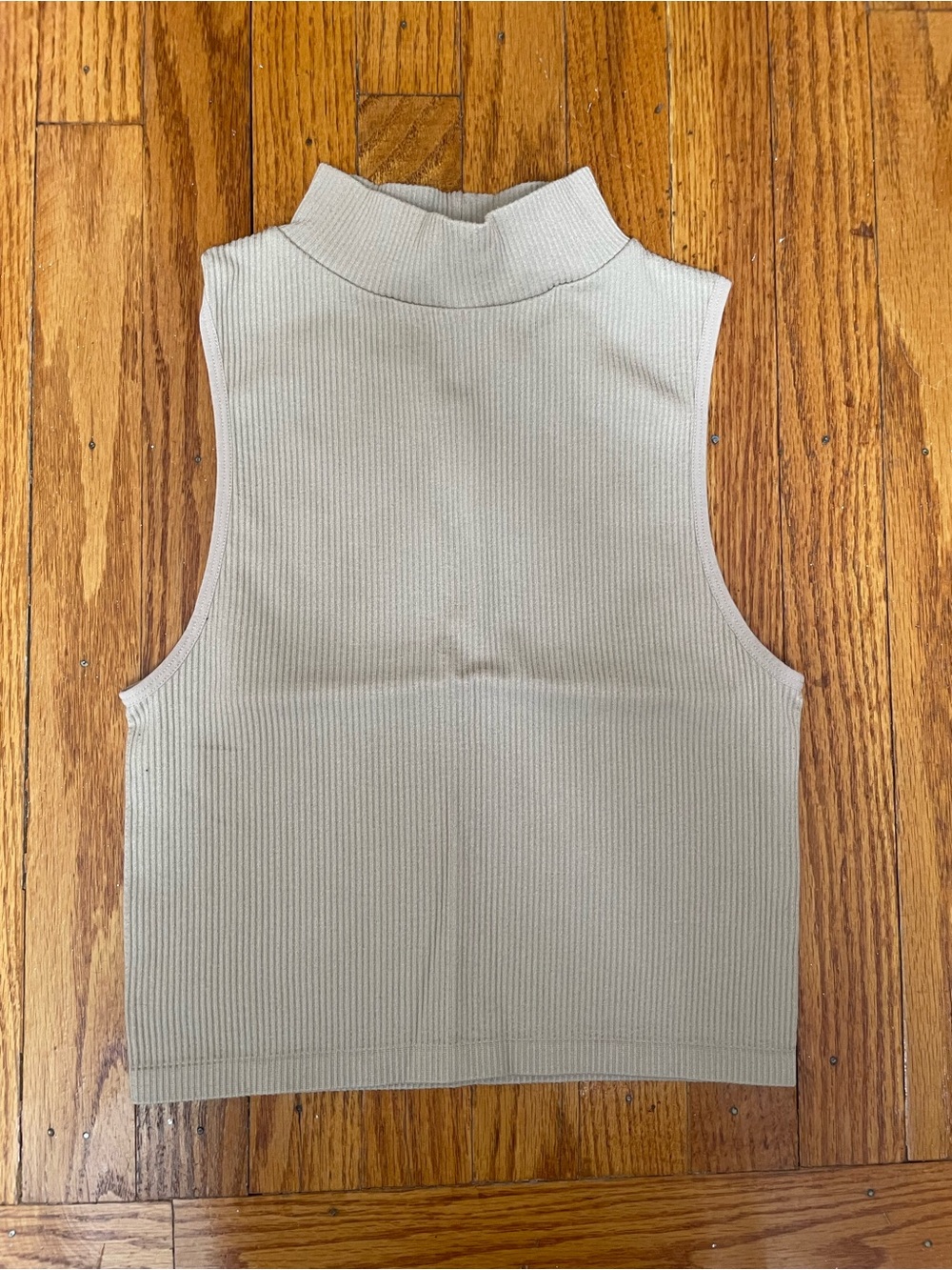 Zara Ribbed Mock Neck Tank Top Beige Tan Crop Knit Sleeveless M-L